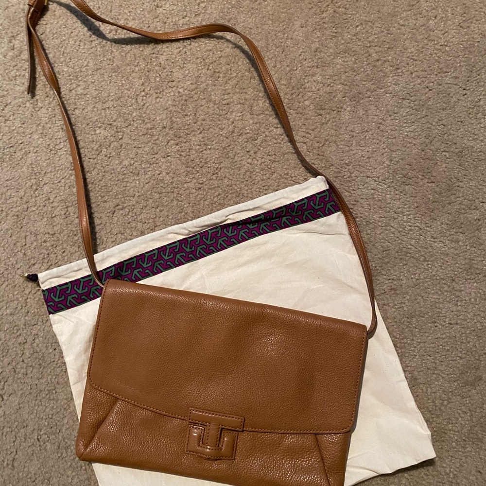 Tan leather clutch/crossbody